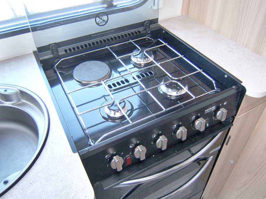 The Thetford hob unit with 3 gas burners and 1 electric hotplate.